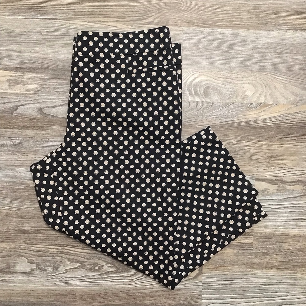 Ann Taylor Factory Black Tan White Circle Print Twill Cropped Pants 16 NWOT